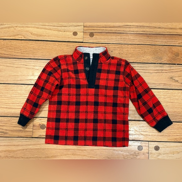 Carter's Other - SOLD - Carter's Red and Black Plaid Cozy Fleece Henley Shirt 2T